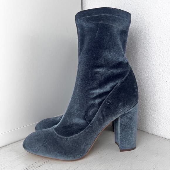 Sam Edelman Calexa Blue Velvet Heeled Sock Boots size 8.5 - Picture 1 of 12